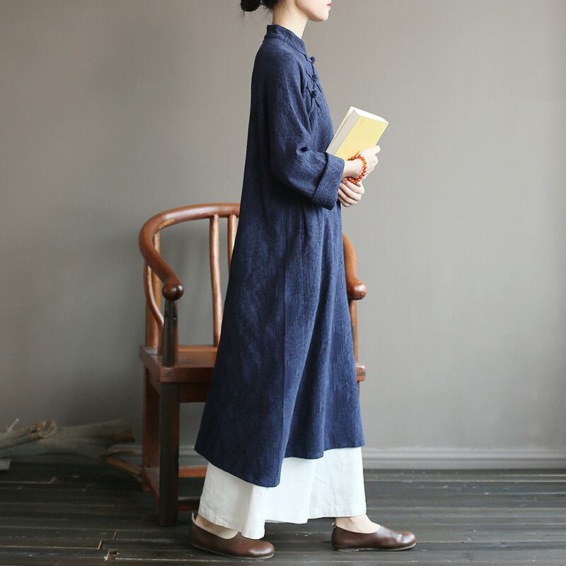 [Song Dynasty Series]★Chinese style dress★ Long length Cotton linen Improved Tang suit Cotton linen Navy Red Brown Free size