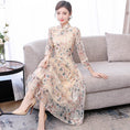 Load image into Gallery viewer, Chinese Style Dress, Long Dress, Long Sleeve, Good Temperament, Slim, Commuting, Girls' Night Out, Class Reunion, Present, Party, Large Size, ML, XL, 2XL, 3XL, Retro, Stand Neck, Floral Print, Apricot Color
