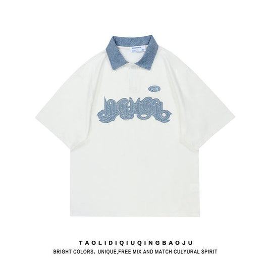 [Escaped Earth Series]★Polo Shirt★ 3color Tops T-shirt Short Sleeve Unisex Men's Alphabet Casual