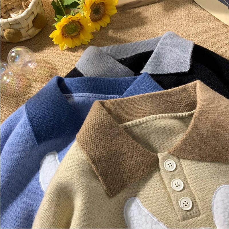 [Emeisa Series] ★Sweater★ 3color Knit Tops Unisex Men's Rabbit Cute POLO Neck