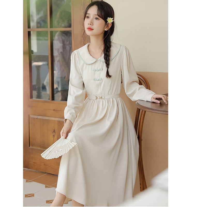 [Brown Girl Series] ★Chinese style dress★ Long sleeve dress, slimming, ladies, simple, commuting, date