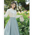 Load image into Gallery viewer, [Tatsuko Chenis Series]★Setup★ 2-piece set shirt + skirt retro embroidery date white blue
