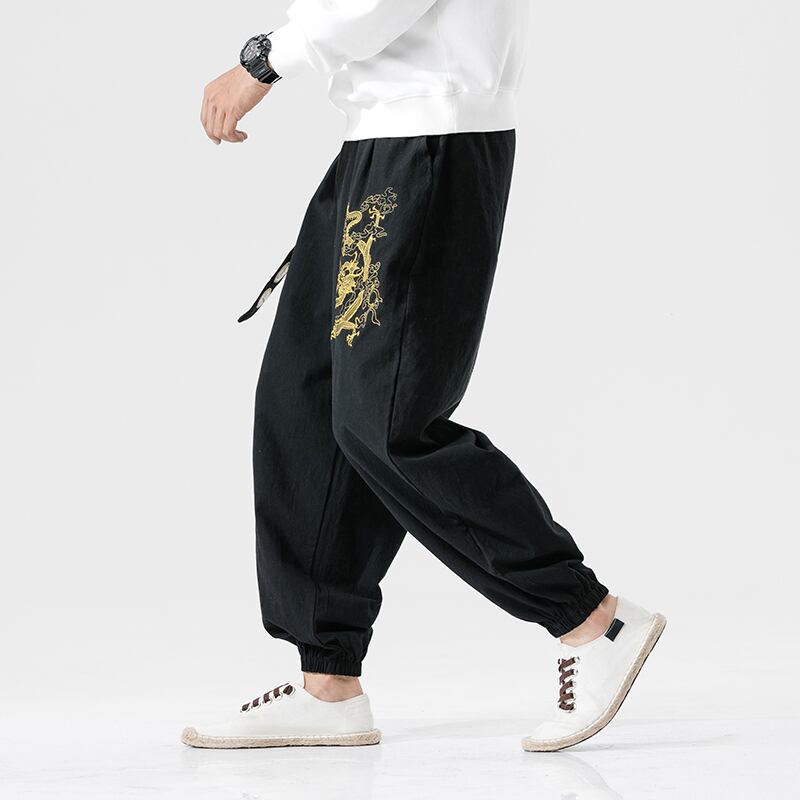 [Small trouble series]★China style pants★Casual pants 2 colors Black or blue Dragon Dragon pattern Dragon pattern Golden dragon Large size