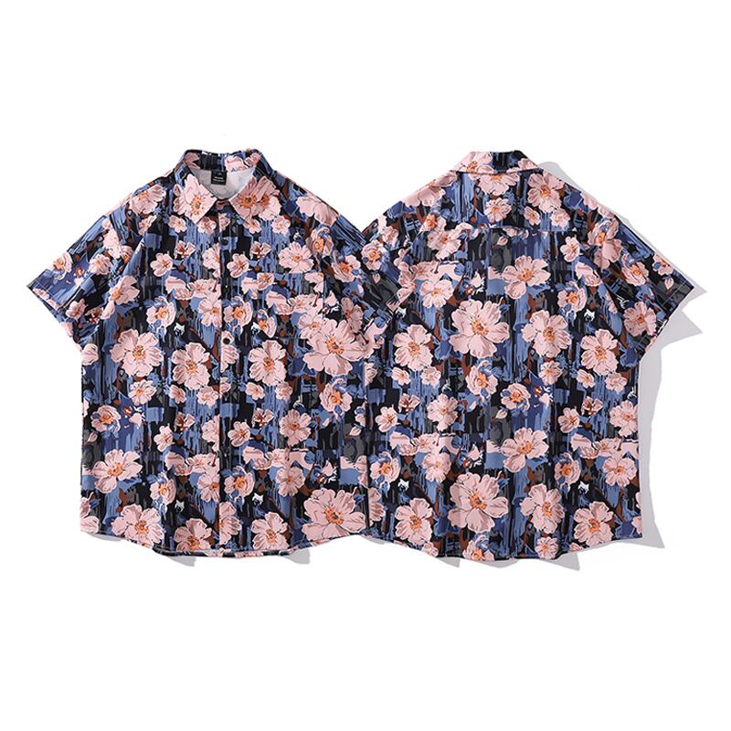 [TRAVEL ISSUANCE series] ★Retro shirt★ Floral pattern shirt, unisex, men's, beach, travel, photography, blue, cute, easy to match