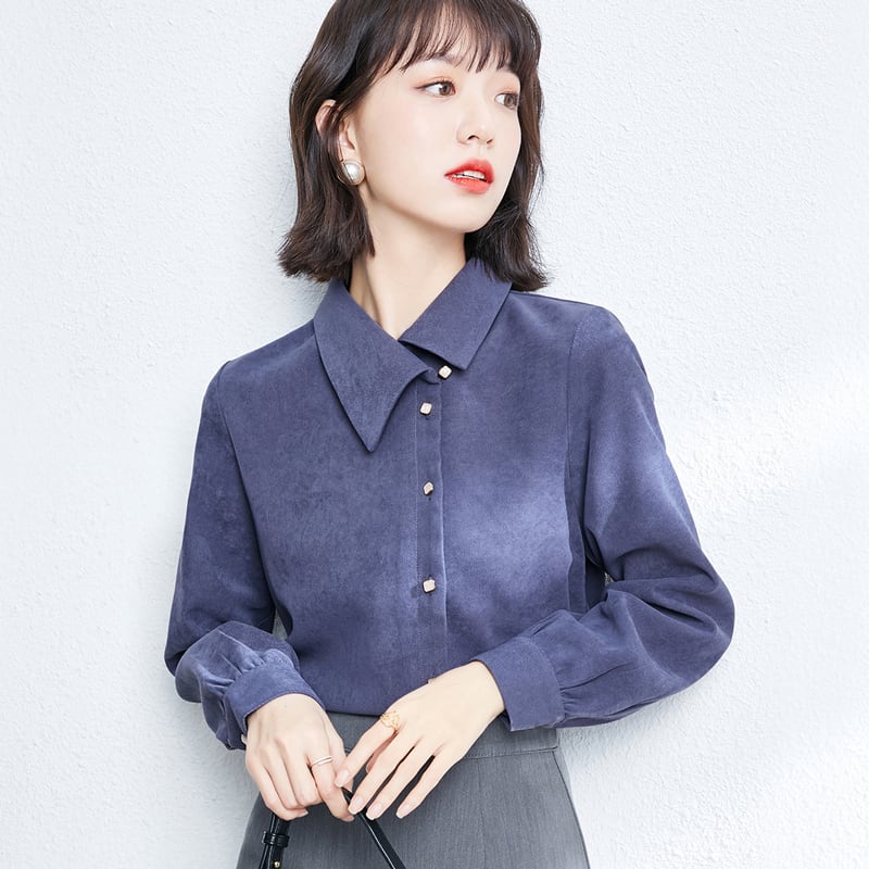 [AISHUMA Series]★Shirt★ Tops Ladies Corduroy Temperament Enhancement Spring Autumn Blue Blue