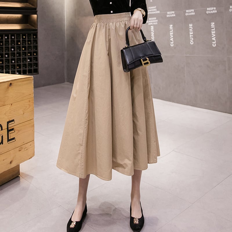 [SSCSW Series]★Skirt★ 4color Bottoms Plain Temperament Enhancement Fashion Commuting Date Green Black Blue Khaki Brown