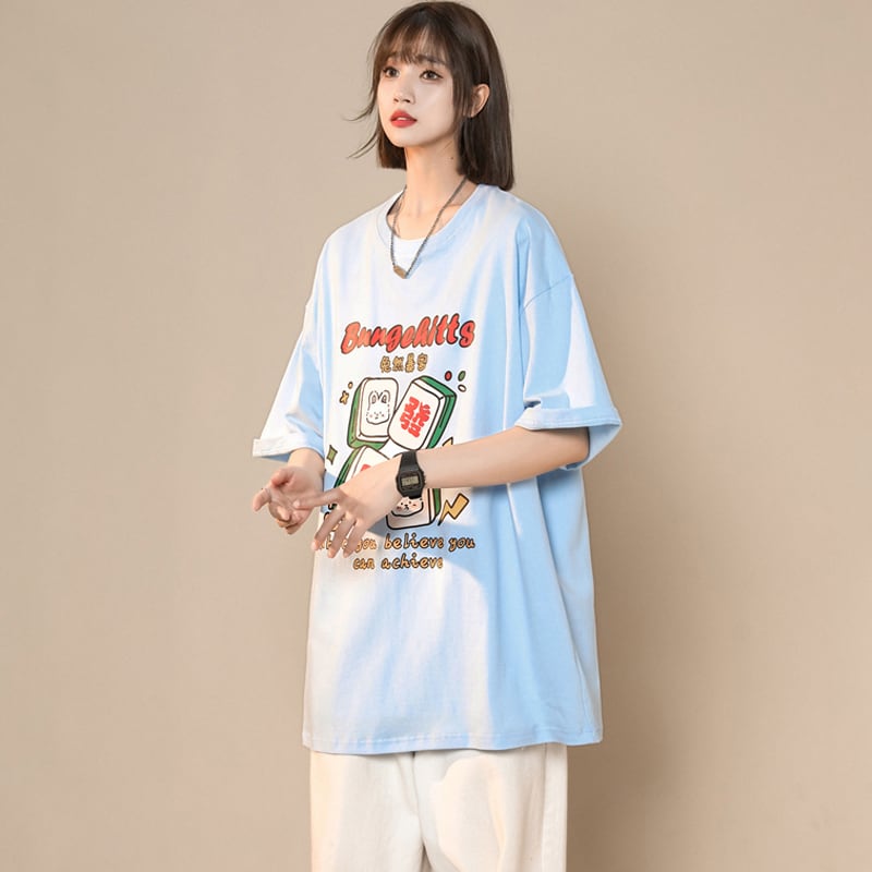 【LIEQUシリーズ】★トップス★ Tシャツ 4color 男女兼用 メンズ 大きいサイズ 赤 青 白 可愛い 夏服