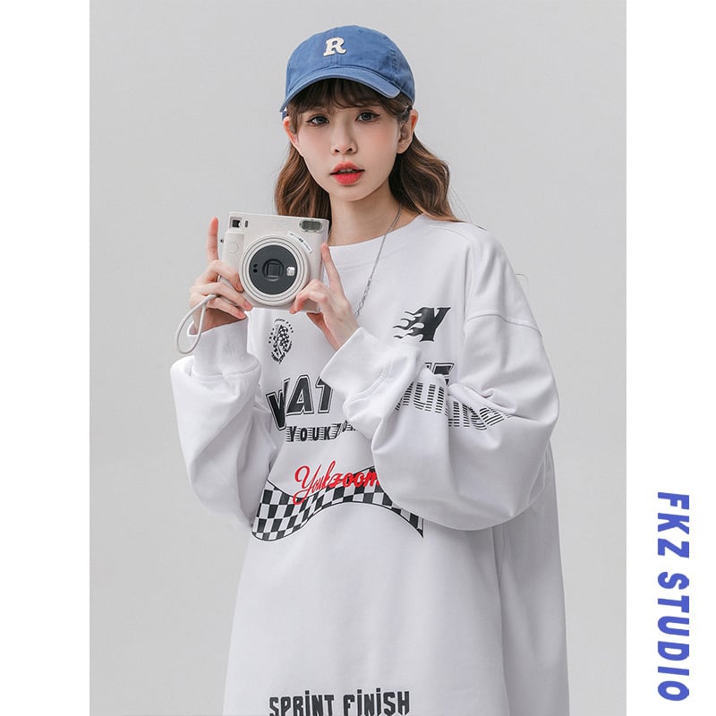 [FKZ Series] ★Tops★ 3color Round Neck Unisex Men's Sweatshirt Black Blue White Casual