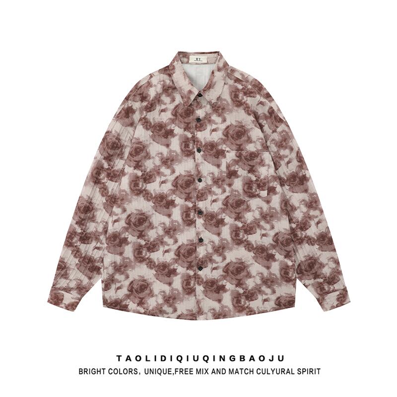 [Escaped Earth Series]★Shirt★ 2color Long Sleeve Shirt Tops Unisex Men's Floral Pattern Retro Casual