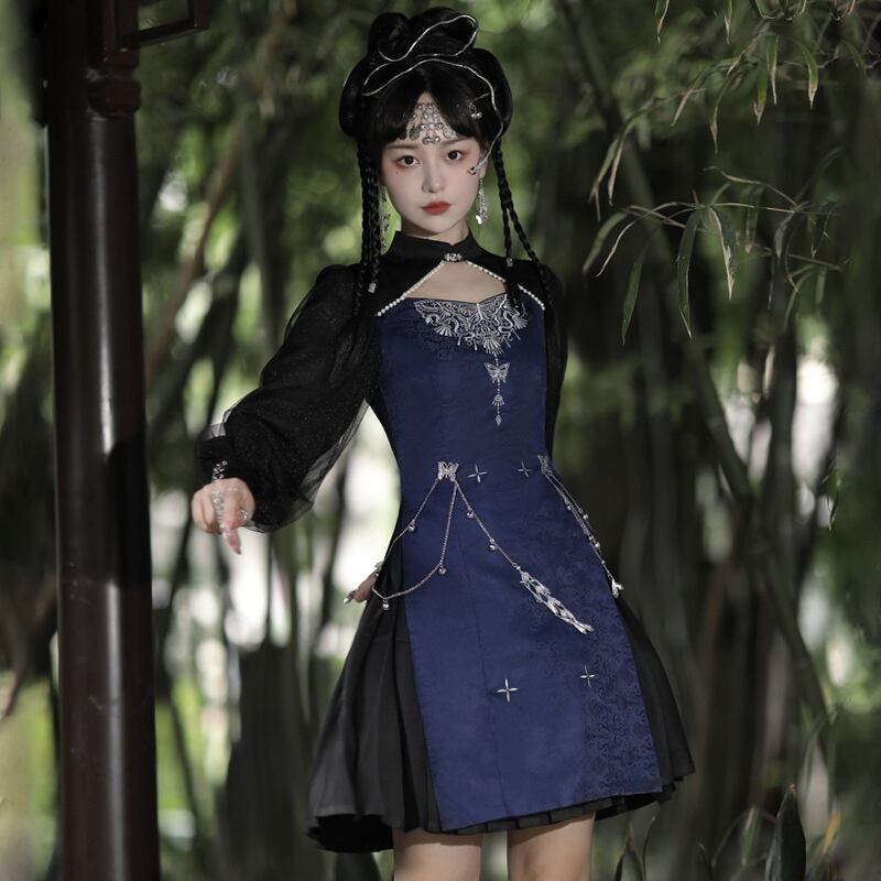 [Dust Smoke Cloud Dream---Butterfly Series] ★Chinese style dress★ Switching long sleeve Chinese clothes Events Date Photo Shooting Casual Wear SML