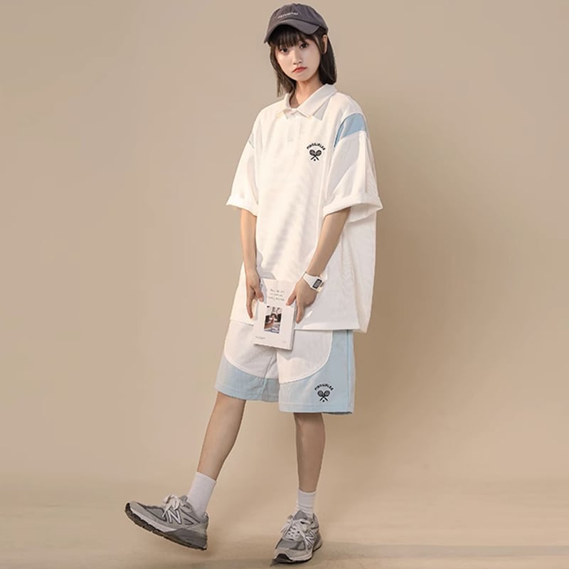 [Fujiman Series]★Setup★ 2color POLO shirt + shorts 2-piece set Top and bottom set Color scheme Youth Casual