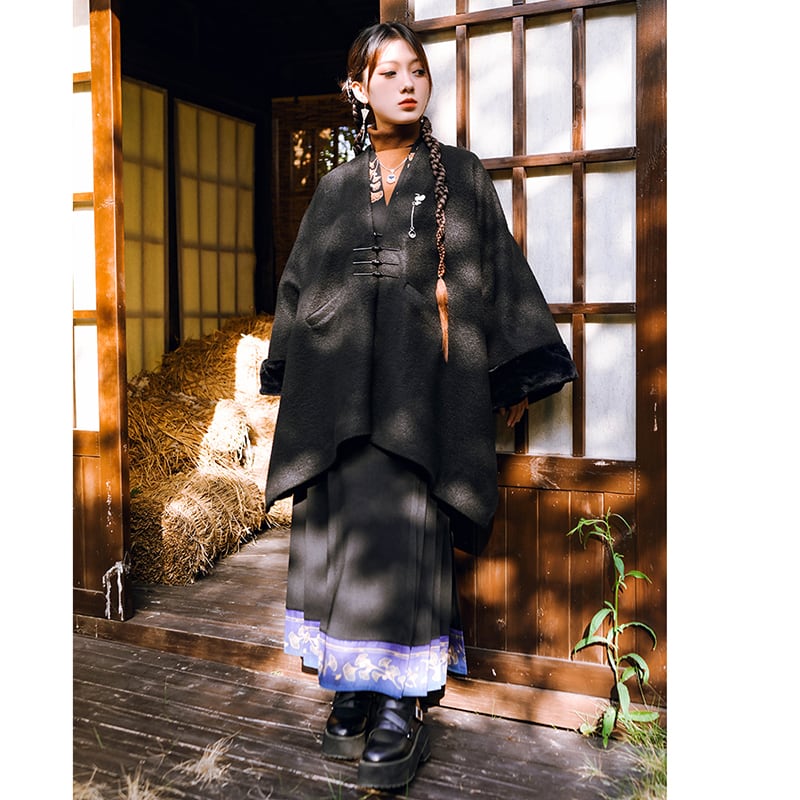 [Kokaisha --- Leaf Collection Series] ★Chinese style skirt★ Bottoms Hanfu skirt Switching Black Black