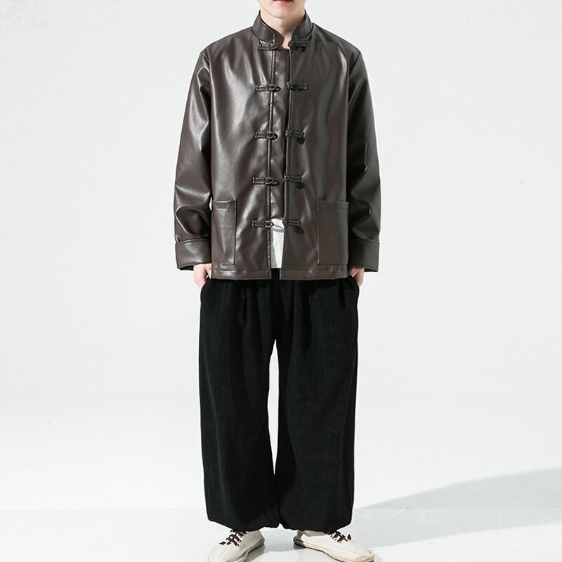 [PINZHI Series]★China style jacket★ 2color outerwear PU unisex men's large size black coffee color