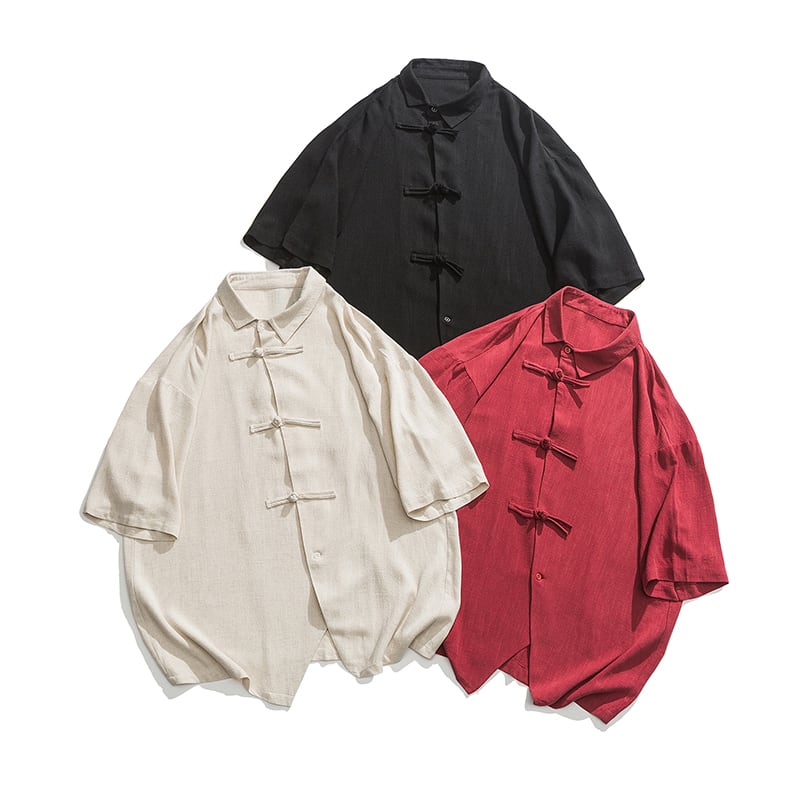 [MMstudios series]★China style shirt★ Tops 3color Unisex Men's Large size Plain Black Red