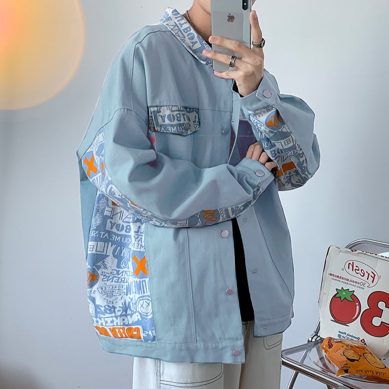 [Special Series]★Jacket★ 4color Outerwear Stadium Jacket Unisex Fashion Switching Print