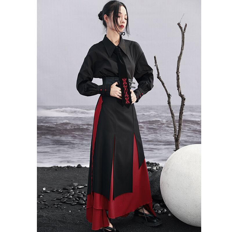 [Da Qinglong Shu Series] ★Chinese style shirt★ Embroidery Chinese clothing Original Black Black Unique Cotton Easy to match