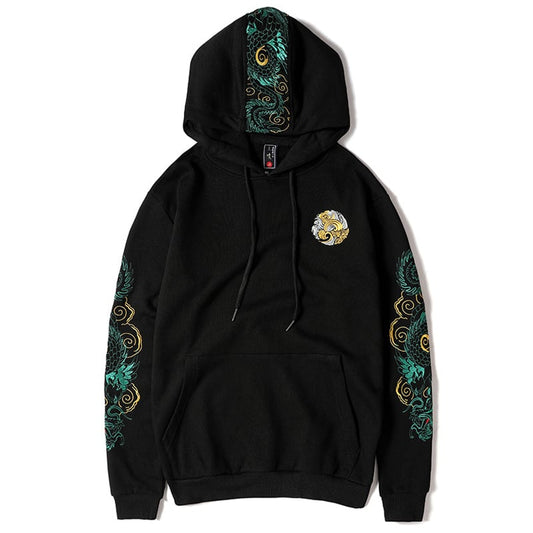 [Ryoko Series]★China style hoodie★ Tops with dragon embroidery Unisex Easy to match Large size Black Black