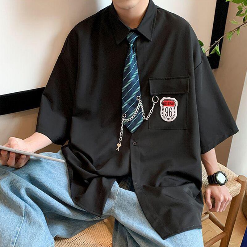 [TIAOTA Series]★Shirt with tie★ 3color tops short sleeve shirt unisex men's black blue white