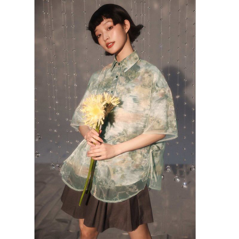 [Yangji Great Dream Series]★Oil Painting Style Shirt★ Retro Floral Pattern Shirt Fake Layered Cute Original SM