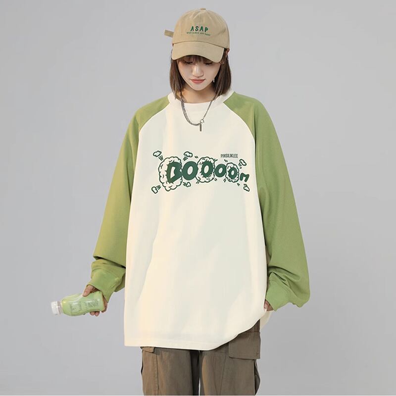 [CHAOMEICHEN Series] ★Tops★ 3color Tops Unisex Men's Long Sleeve Color Scheme Green Navy Red