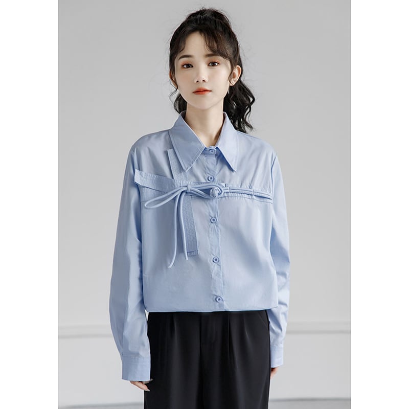 [ZISU0 Series]★Shirt★ Tops Designed Fashion Retro Blue Blue Commuting Office Lady Easy to match