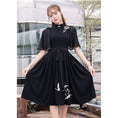 Load image into Gallery viewer, [My Family's Series] ★Chinese-style dress★ Crane embroidery, short sleeves, thong length, A-line, Chinese elements, casual wear, black
