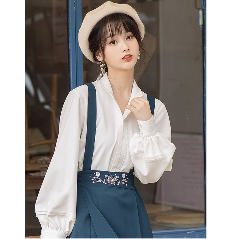 [Ike Summer --- Seitan Series] ★China Style Shirt★ 2color Chinese Clothes Improved Han Clothing Chinese Elements Cute Han Clothing Shirt Apricot White