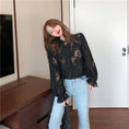 Load image into Gallery viewer, Shirt Blouse Lace Lantern Sleeve Free Size Black Loose Cute
