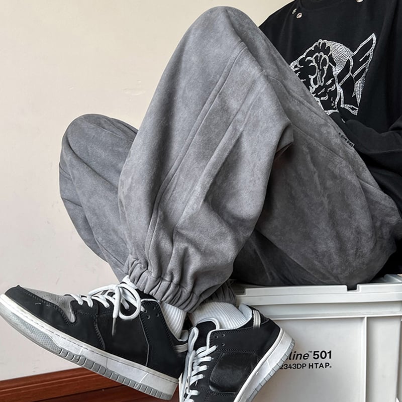 [PPDJ Series]★Casual Pants★ Regular type or brushed lining type 2color Bottoms Trousers Suede Unisex Men's Gray Black