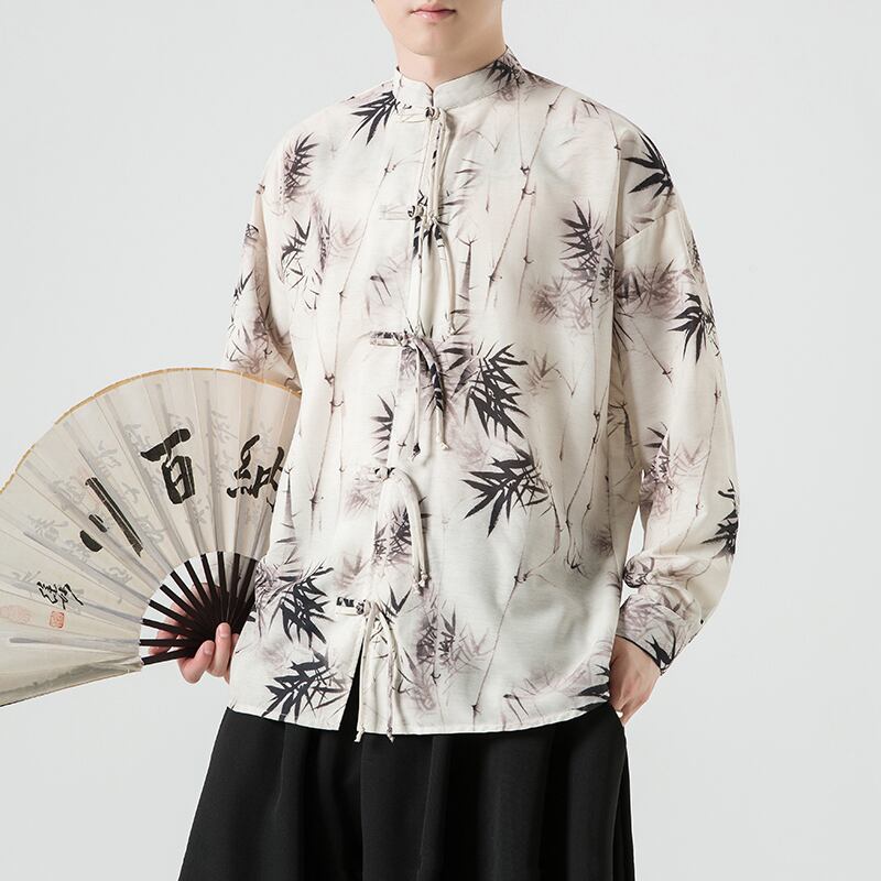 [JUNYI series]★China style shirt★ Tops 2color Unisex Men's Large size Bamboo Bamboo pattern Beige Coffee color