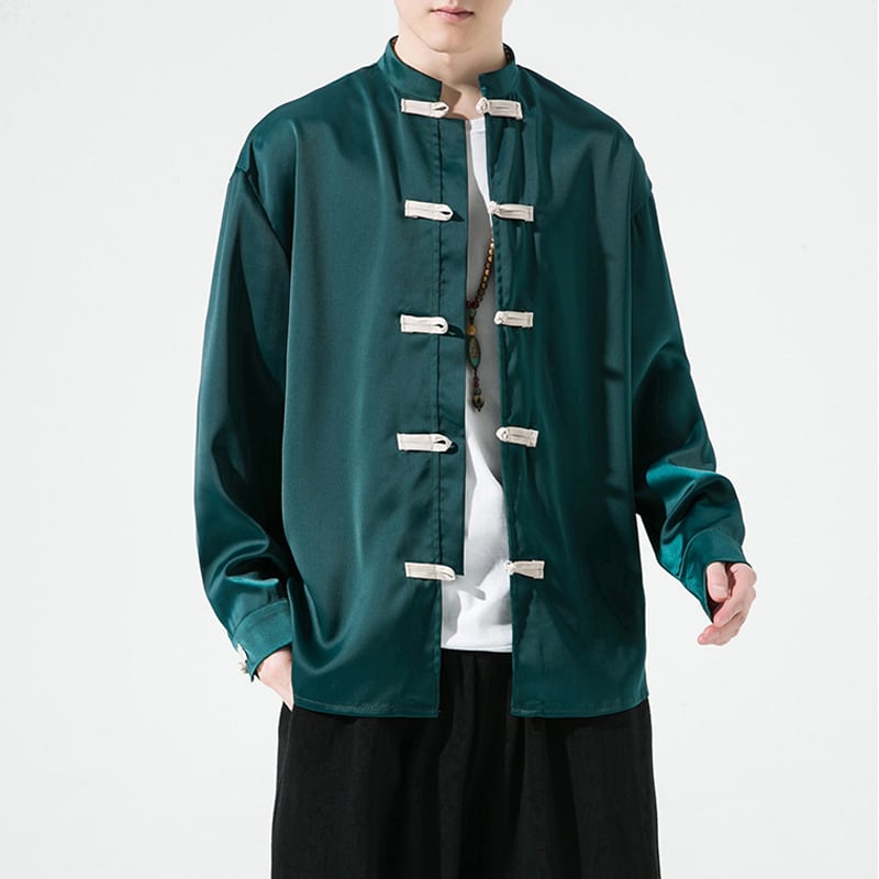 [Small trouble series]★China style shirt★3color tops unisex men's large size black green red satin