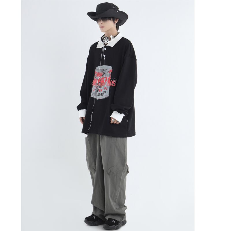 【Istudios シリーズ】★トップス★ 2color POLOネック ブラック ホワイト 黒 白 長袖トップス 春服 S M L XL