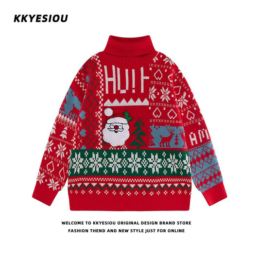 [KKYESIOU Series] ★Sweater★ 3color Tops High Neck Christmas New Year Unisex Men's Red Black