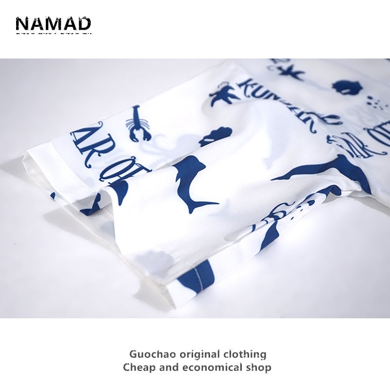 [NAMAD Series]★Setup★ 2-piece set Hawaii Aloha shirt Shirt + shorts Unisex Men's Cartoon White