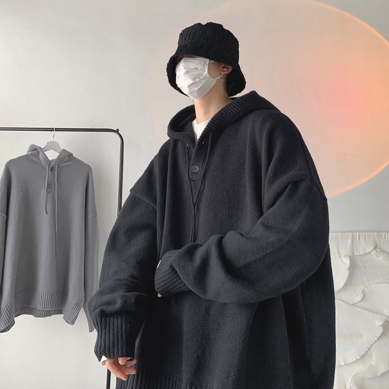 [Emeisa Series]★Sweater★ 2color Knit Tops Parka Unisex Men's Simple Gray Black