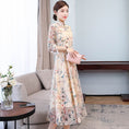 Load image into Gallery viewer, Chinese Style Dress, Long Dress, Long Sleeve, Good Temperament, Slim, Commuting, Girls' Night Out, Class Reunion, Present, Party, Large Size, ML, XL, 2XL, 3XL, Retro, Stand Neck, Floral Print, Apricot Color
