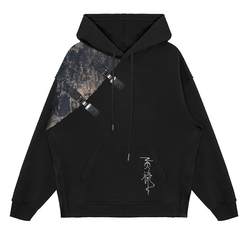 [Kyodo Series]★China style hoodie★ Tops Unisex Men's Switching Black Black Original