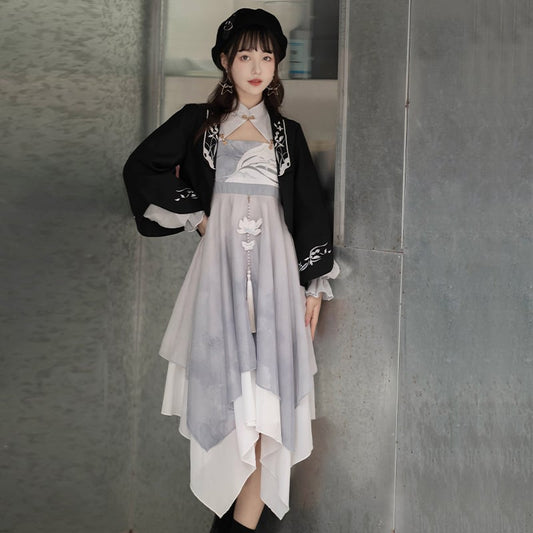 [Dust smoke cloud dream---Yuran beauty series]★China style outerwear★Chinese clothes, Hanfu tops, happi coat, black, black, easy to match