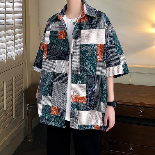 [ZHENNAN Series] ★Floral Pattern Shirt★ 2color Plaid Aloha Shirt Okinawa Hawaii Tops Short Sleeve Shirt Unisex Men's Summer Clothes