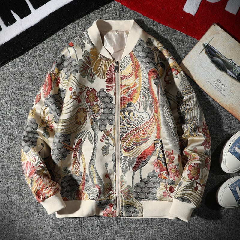 [Konan Series] ★Chinese style stadium jacket★ 2color jacket outerwear sukajan large size crane pattern crane