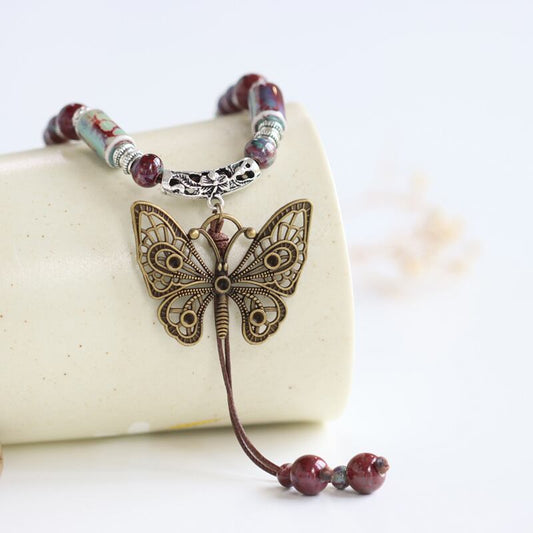 [One liner series] ★China style necklace★ Ladies accessories, ethnic style, butterfly, retro, date, easy to match