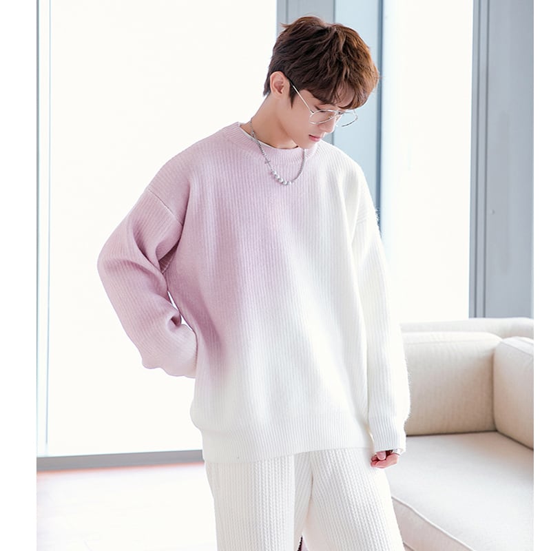 [CHICERRO series]★Sweater★ 3color Blue or pink or gray Tops Color scheme Gradation Unisex SML XL White White