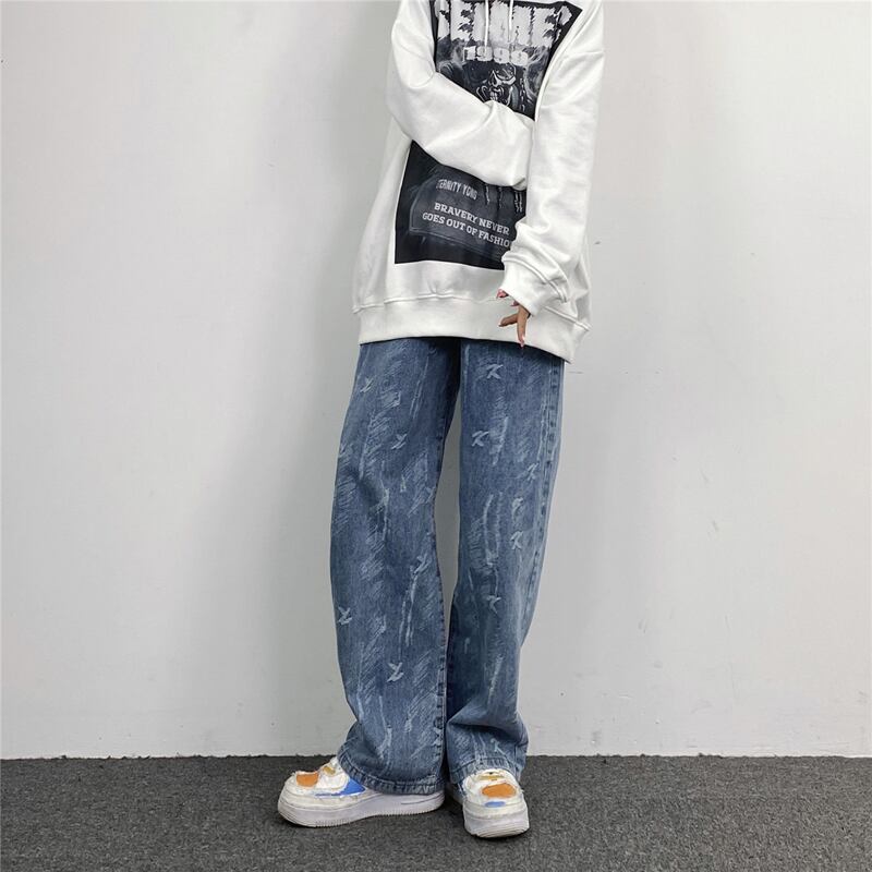 [MGJM Series]★Denim Pants★ Bottoms Unisex Men's Trousers Blue Blue Print Easy to Match