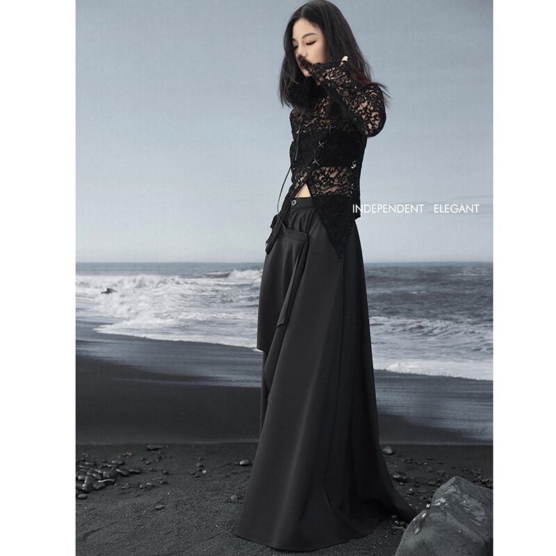 [Daiseiryusu Series] ★China Style Skirt★ Designed Bottoms Women's Switch Original Black Black