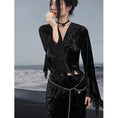 Load image into Gallery viewer, [Da Qinglong Shu Series] ★China style tops★ T-shirt V-neck velvet irregular easy to match
