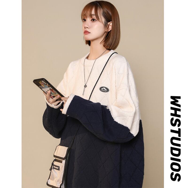 [Ushiomiomi Series]★Sweater★ 3color knit tops Unisex Men's Floral pattern Color scheme Retro Round neck