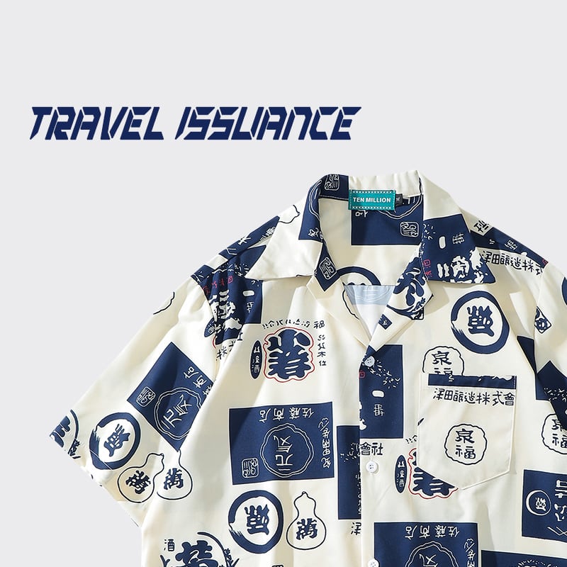 【TRAVEL ISSUANCEシリーズ】★レトロ シャツ★ 男女兼用 メンズ 半袖トップス シフォン 文字柄