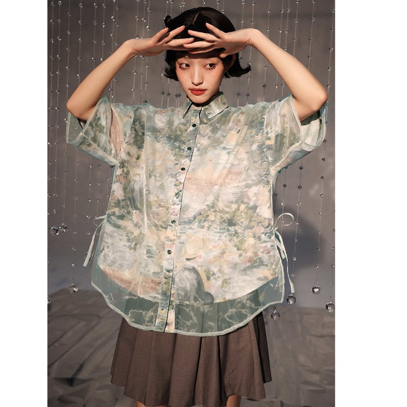 [Yangji Great Dream Series]★Oil Painting Style Shirt★ Retro Floral Pattern Shirt Fake Layered Cute Original SM