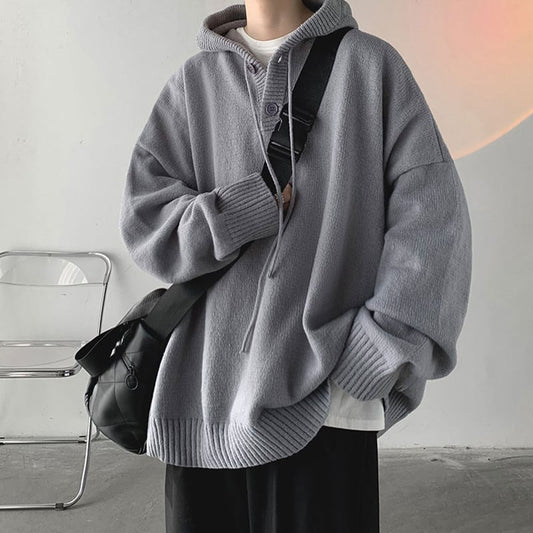 [Emeisa Series]★Sweater★ 2color Knit Tops Parka Unisex Men's Simple Gray Black