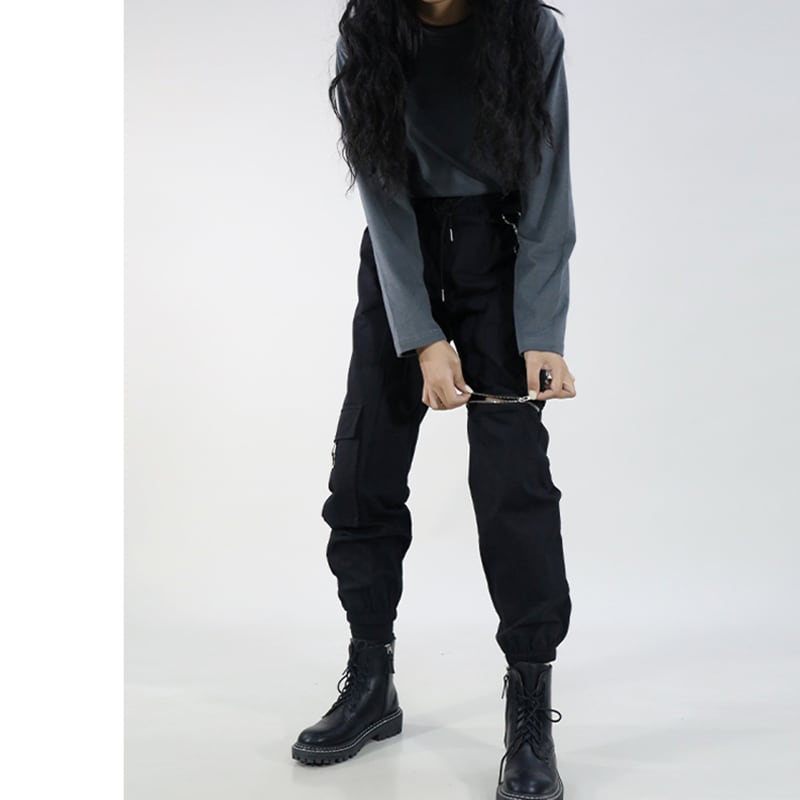 [MISSIN STUDIO Series] ★Casual Pants★ Pants with Chains Bottoms Black Black Autumn Clothes Slimming Stylish